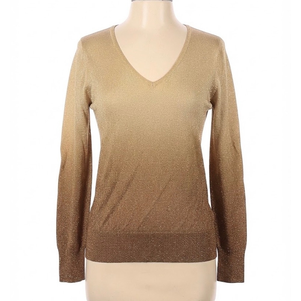 Chicos Gold Ombre Metallic Sweater XL Shimmer Party Glam Long Sleeve